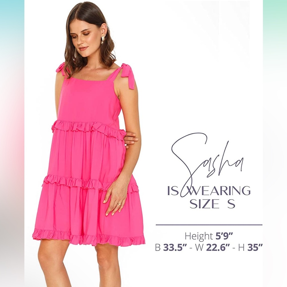 Pink Ruffle Dress women bow shoulder size medium